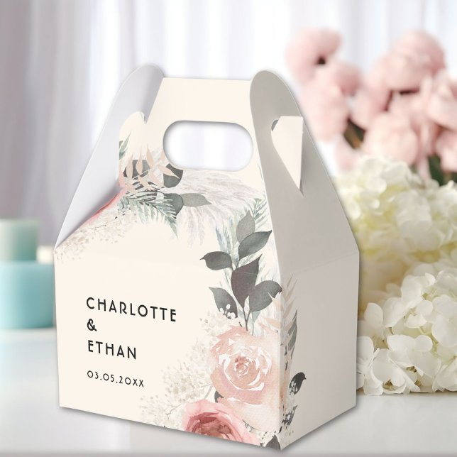 Ballotins Boho Floral Mariage Beige (Personalized Boho Floral Wedding Beige Favor Boxes with your Name & Date.)