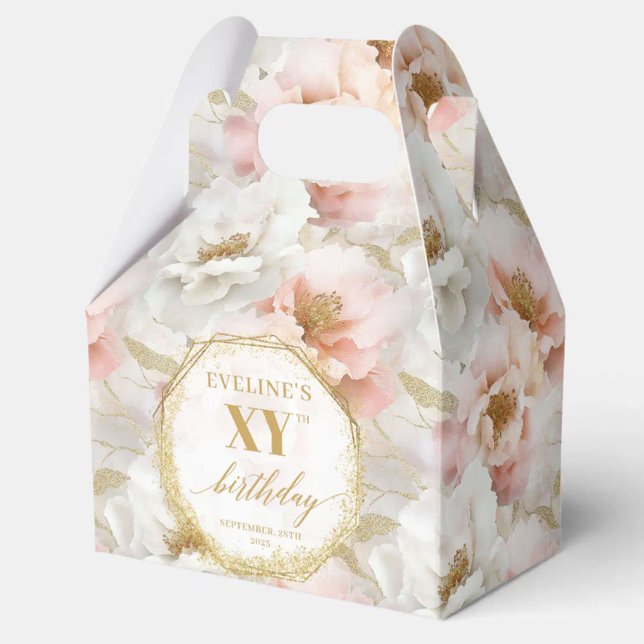 Ballotins Boho rose clair étincelant or Ballotin d'anniversa (Sparkling Light Pink Boho Gold Birthday Favor Box)