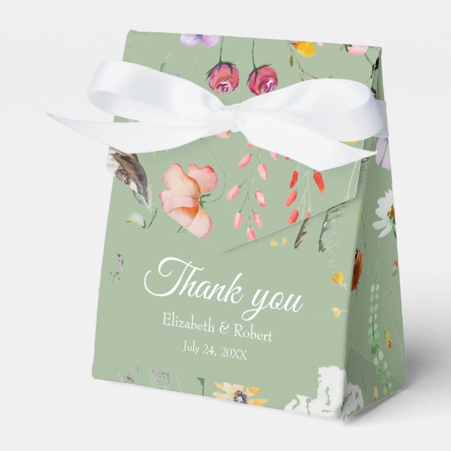 Ballotins Boho Sage Vert Boîte de Faveur de Mariage Fleurs S (Verso)