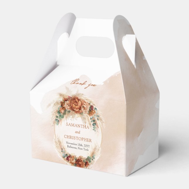 Ballotins Boho terracotta bordeaux or à fleurs eucalyptus (Verso)