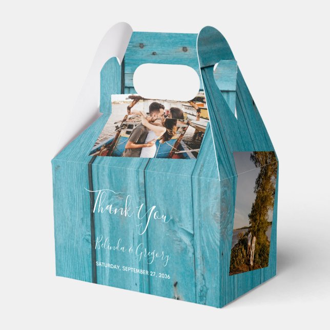 Ballotins Bois bleu rustique 4 Photos Mariage (Verso)