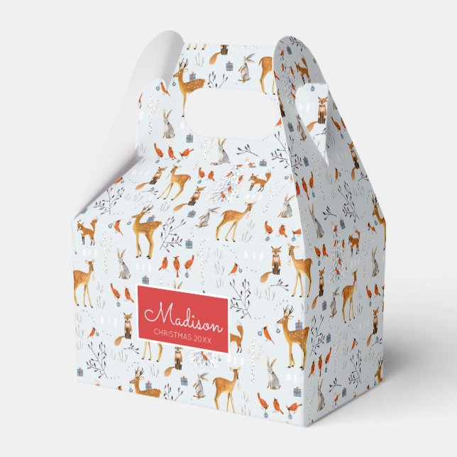 Ballotins Bois Moderne Noël Cerf Animaux Bleu & Rouge (Verso)