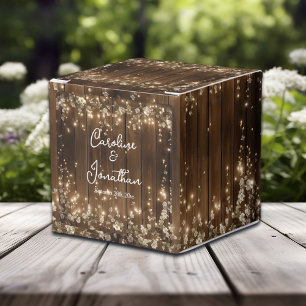 Ballotins Bois Rustique Blanc Floral Chaîne Lumières Mariage