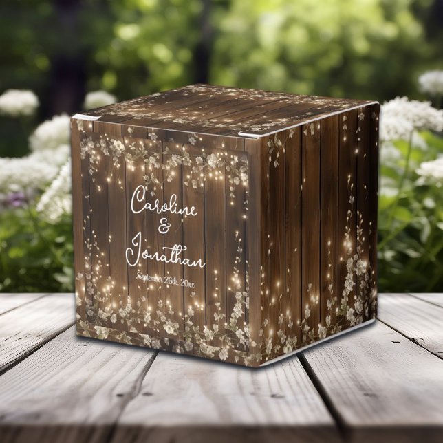 Ballotins Bois Rustique Blanc Floral Chaîne Lumières Mariage (Créateur téléchargé)