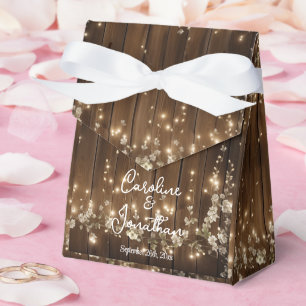 Ballotins Bois Rustique Blanc Floral Chaîne Lumières Mariage