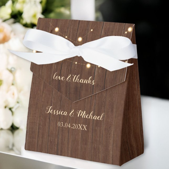 Ballotins Bois rustique et Mariage à cordes (Personalized Rustic Wood and String Lights Wedding Favor Boxes
)