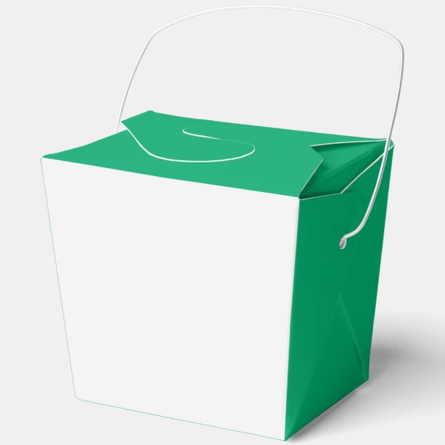 Ballotins Boîte à faveur émeraude et blanche avec poignée –  (Recto)