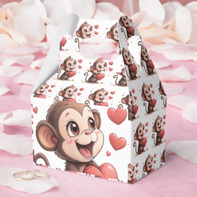 Ballotins Boîte à faveurs en forme de singe mignon avec coeu (Mariage)