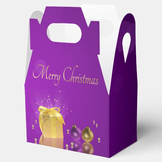 Ballotins Boîte-cadeau de Noël dorée sur lilas violet (Ouvert)