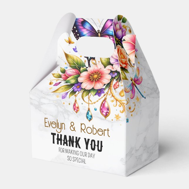 Ballotins Boîte-cadeau papillon floral – Nom et message pers (Verso)