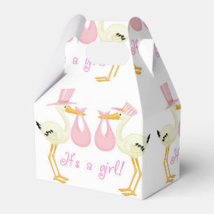 Ballotins Boîte-cadeau rose de baby shower de cigogne