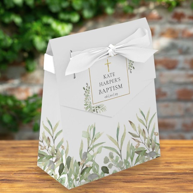 Ballotins Boîte de Baptême Élégante à Feuillage Vert (Créateur téléchargé)