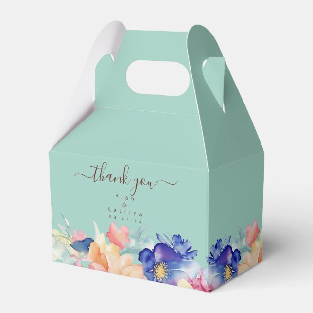 Ballotins Boîte de cadeau de mariage florale vert menthe mod (Verso)