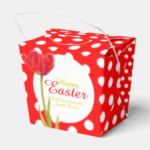Ballotins Boîte de cadeaux à pois tulipe rouge de Pâques heu