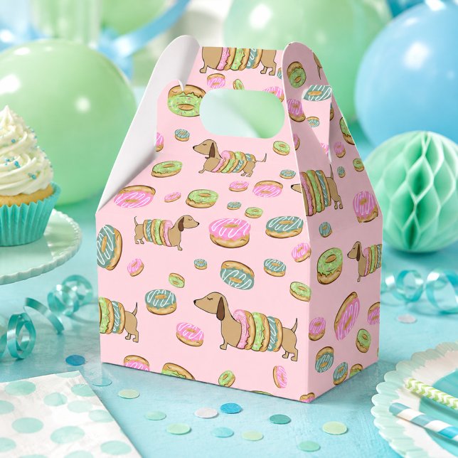 Ballotins Boîte de cadeaux de fête de teckel et de beignets  (Dachshunds and donuts gift box or wiener dog and donuts party favor)