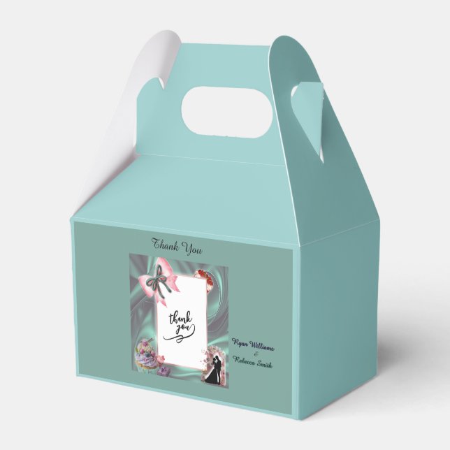 Ballotins Boîte de cadeaux de mariage sarcelle et blush (Verso)