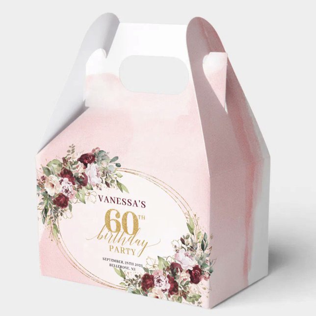 Ballotins Boîte de Faveur d'Anniversaire 60 Ans Rouge Profon (Rustic Boho Deep Red Floral 60th Birthday Favor Box

)
