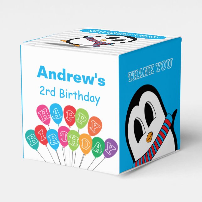 Ballotins Boîte de faveur d'anniversaire de pingouin mignon  (Verso)
