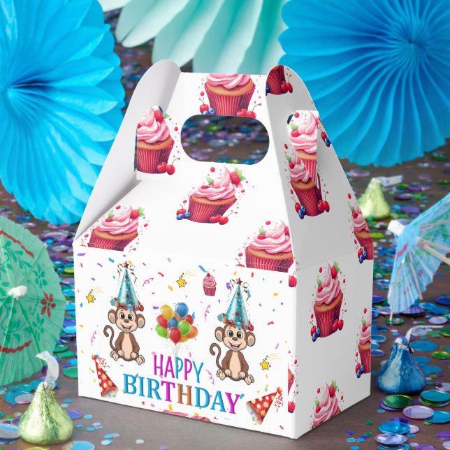 Ballotins Boîte de Faveur d'Anniversaire Gable Cupcake Singe (Fête)