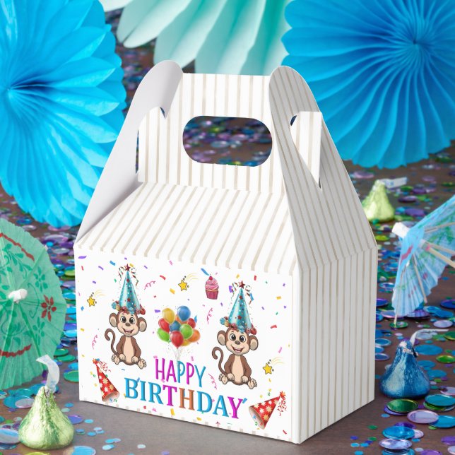 Ballotins Boîte de faveur d'anniversaire Gable Cupcake Singe (Fête)