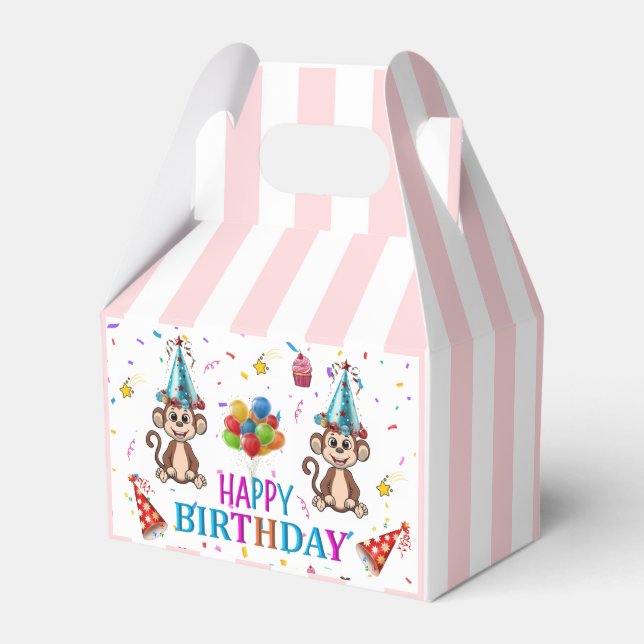 Ballotins Boîte de faveur d'anniversaire Gable rayée rose Si (Verso)
