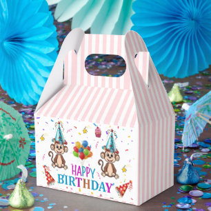 Ballotins Boîte de Faveur d'Anniversaire Gable Rayure Rose S