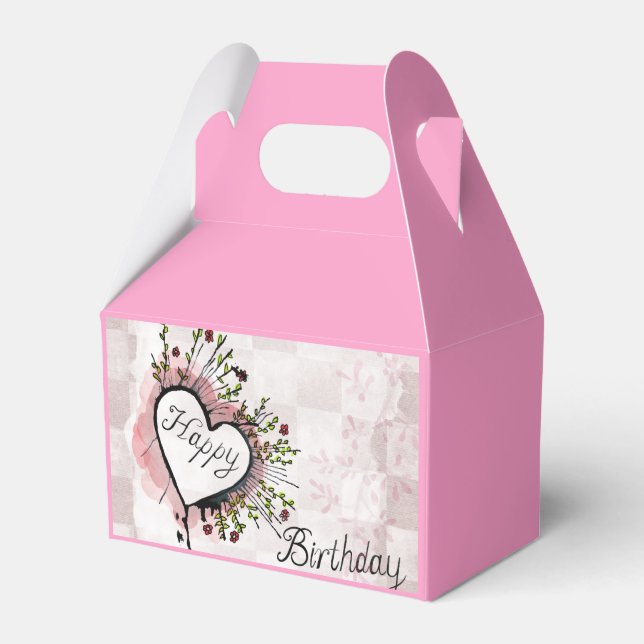 Ballotins Boîte de Faveur d'Anniversaire Rose avec Design Fl (Verso)
