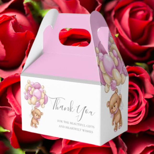 Ballotins Boîte de faveur de ballon Teddy rose (Delight your guests with our Teddy Balloon Pink Favor Box)