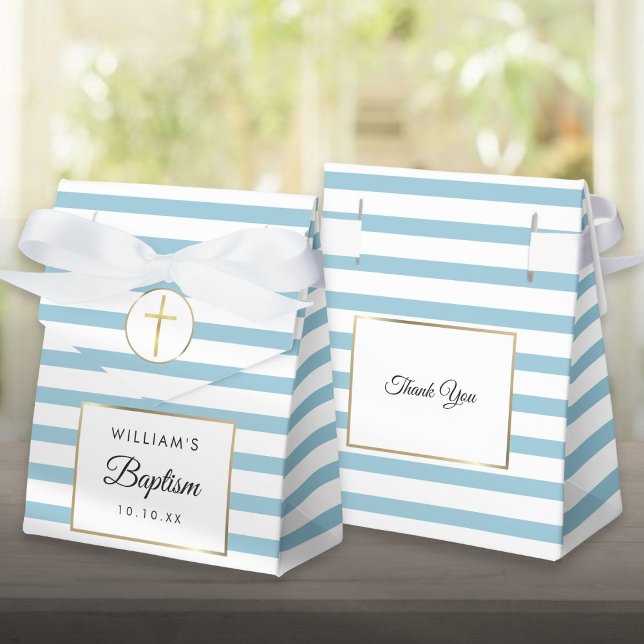 Ballotins Boîte de Faveur de Baptême à Rayures Bleues Mignon (Cute Blue Stripe Baptism Christening Favor Box)