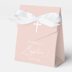 Ballotins Boîte de faveur de baptême fille croix rose poudré