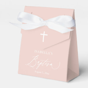 Ballotins Boîte de faveur de baptême fille croix rose poudré