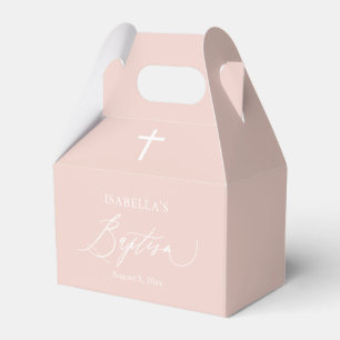 Ballotins Boîte de faveur de baptême fille croix rose poudré