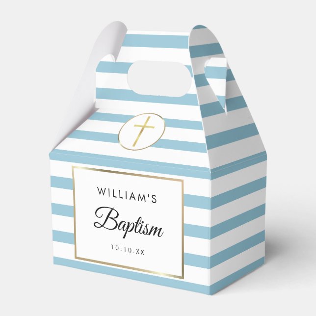 Ballotins Boîte de faveur de baptême rayée bleue mignonne (Verso)