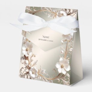 Ballotins Boîte de faveur de cadre floral blanc orné