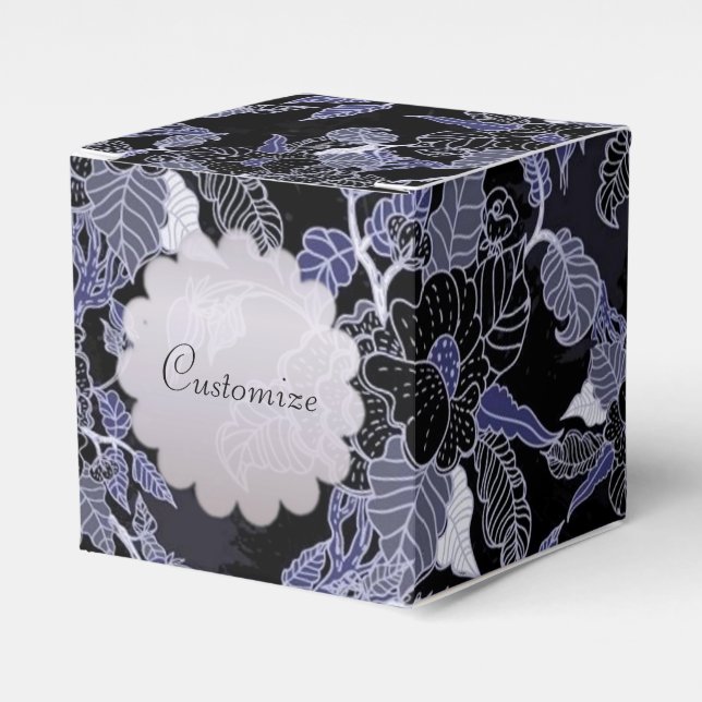Ballotins Boîte de faveur de cube floral foncé bleu et gris  (Verso)