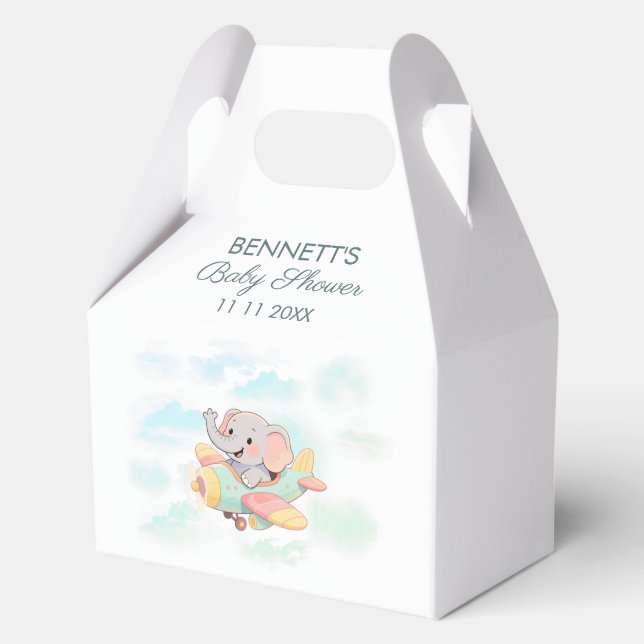 Ballotins Boîte de faveur de douche pour bébé avion éléphant (Recto)
