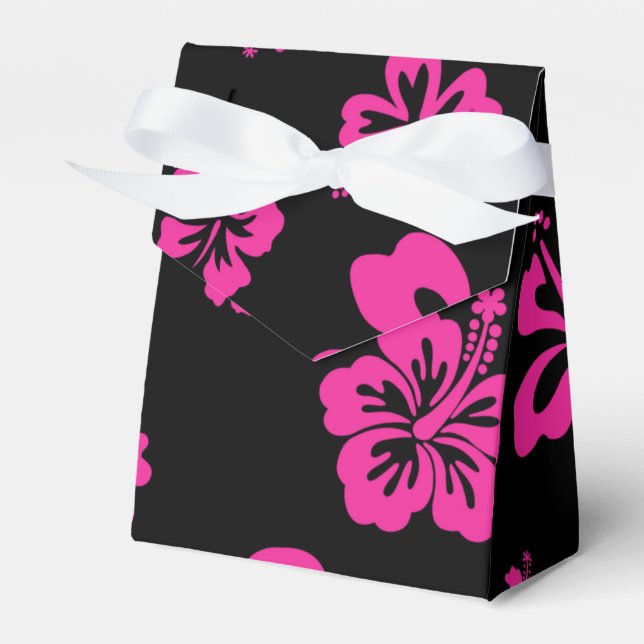 Ballotins Boîte de faveur de fête de fleur d'Hibiscus Noir & (Verso)