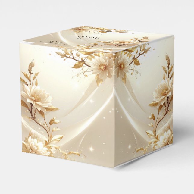 Ballotins Boîte de faveur de fleurs blanches et dorées (Verso)