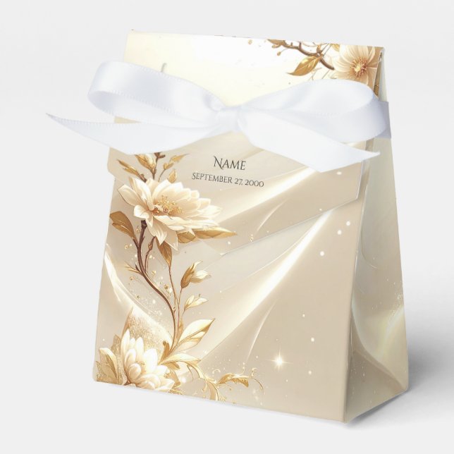 Ballotins Boîte de faveur de fleurs blanches et dorées (Verso)