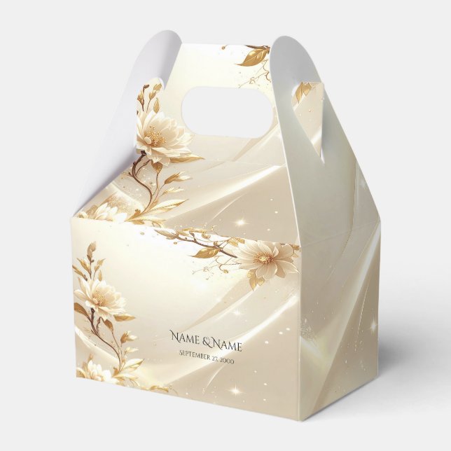 Ballotins Boîte de faveur de fleurs blanches et dorées (Verso)