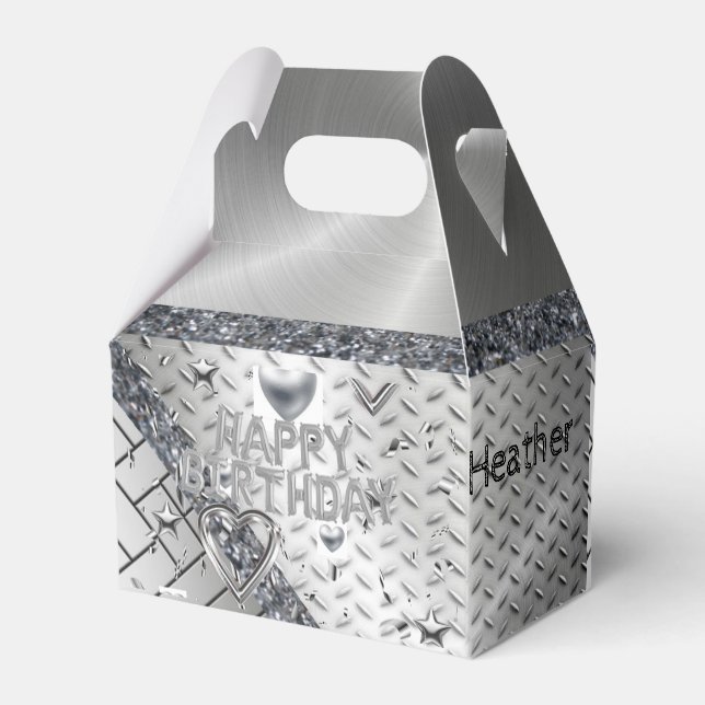 Ballotins Boîte de Faveur de Gable Anniversaire Argent (Arrière)
