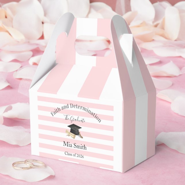 Ballotins Boîte de faveur de Gable rose rayée diplômée 2026 (Mariage)
