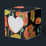 Ballotins Boîte de faveur de gâteau de mariage floral Pavot<br><div class="desc">Boîtes de faveur de gâteau de mariage fleurs florales sur fond noir Pavot Orange. Conçues à partir de l'une de mes peintures aquarelles.</div>