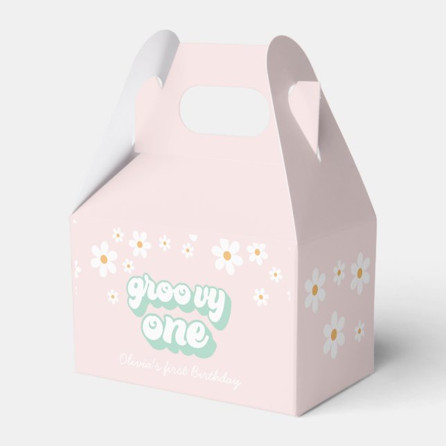 Ballotins Boîte de faveur de Groovy One Pink Daisy (Verso)