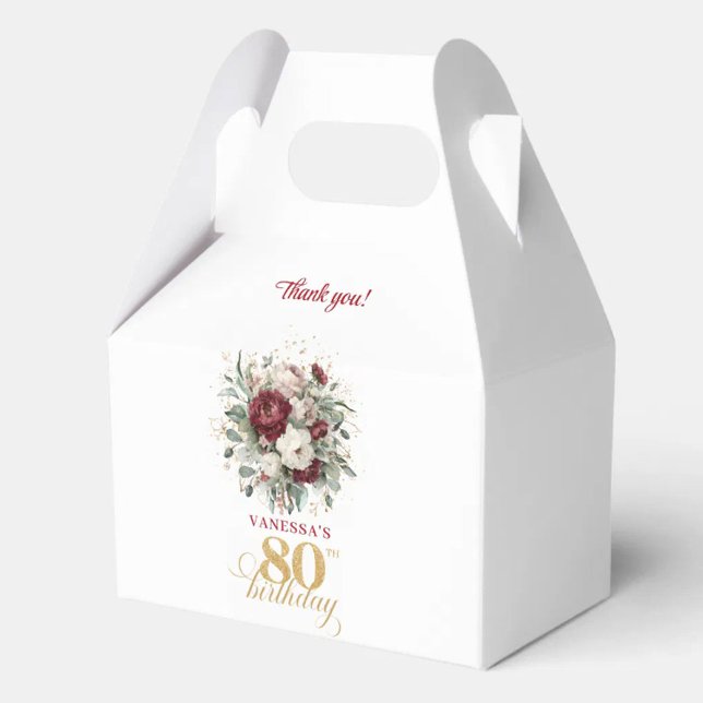 Ballotins Boîte de Faveur de Luxe pour 80e Anniversaire avec (Luxury Blush Floral 80th Birthday Favor Box)