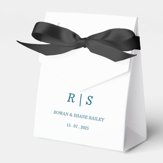 Ballotins Boîte de Faveur de Mariage à Monogramme Bleu Éléga (Verso)