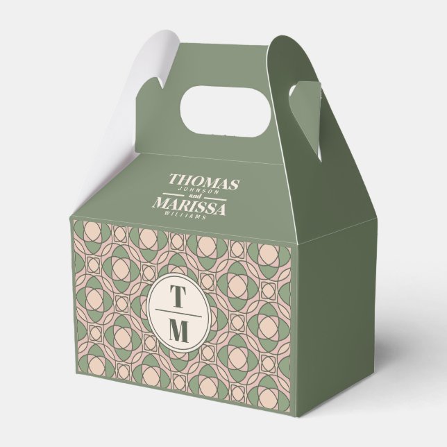 Ballotins Boîte de Faveur de Mariage Art Déco Vert Sauge (Verso)