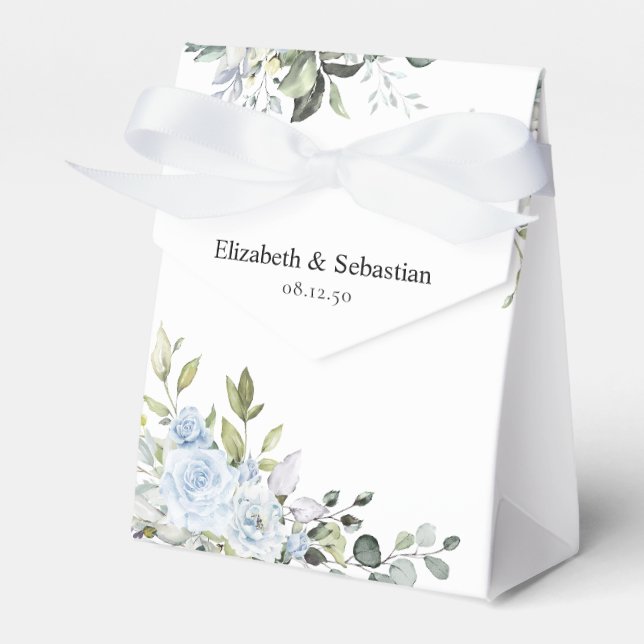 Ballotins Boîte de faveur de mariage botanique bleu doux (Verso)