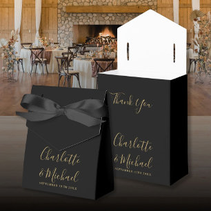 Ballotins Boîte de faveur de mariage chic noir et or à scrip