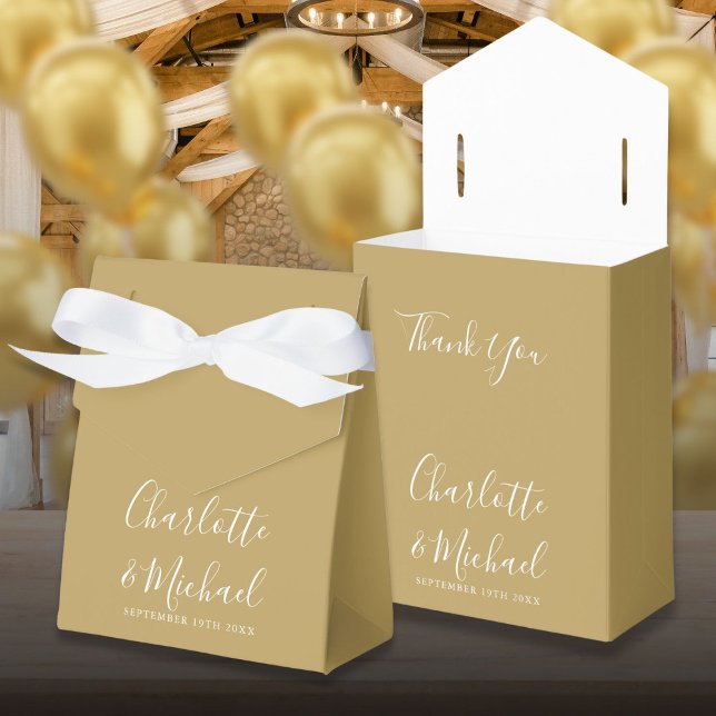 Ballotins Boîte de faveur de mariage chic or et blanc écritu (Chic Gold And White Script Wedding Favor Box)